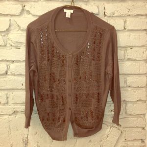 Chico’s taupe/grey beaded cardigan